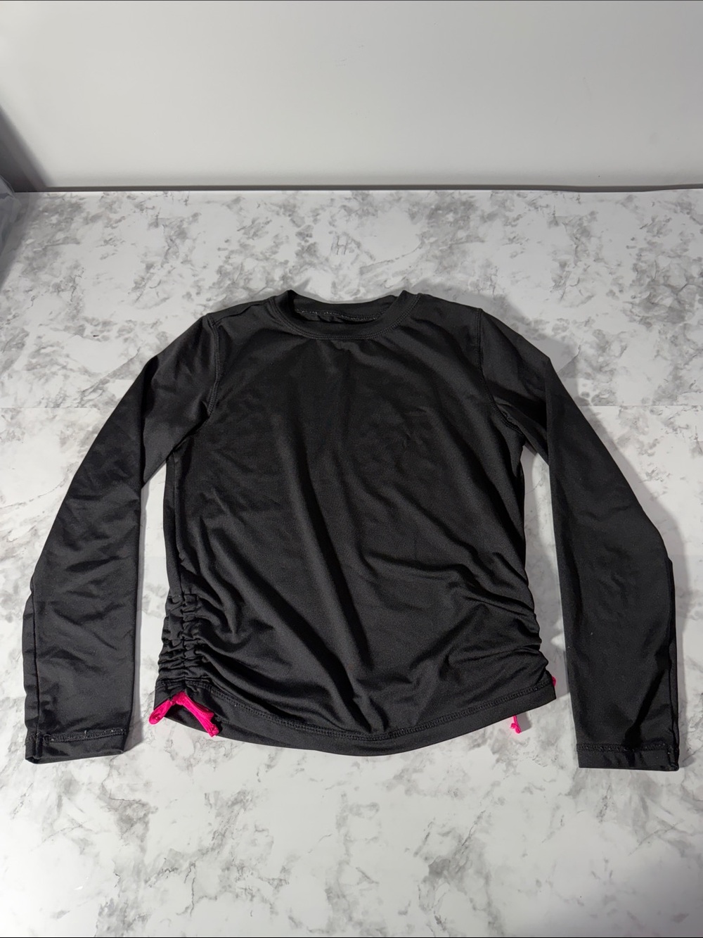 Wonder Nation Girls Black Long Sleeve Ruched Side Top